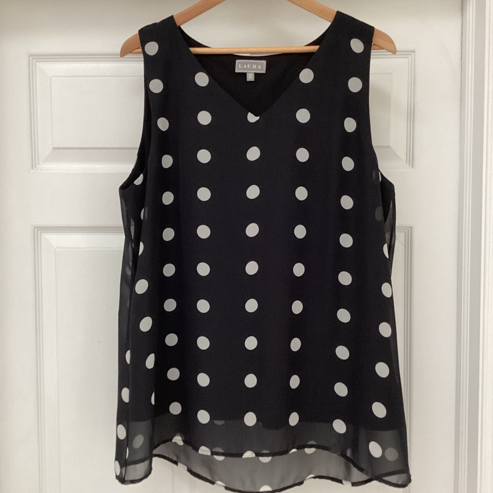 Laura Black Polka Dot V-Neck Tank Top